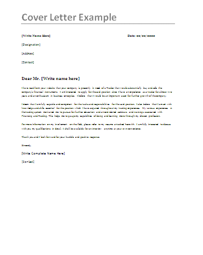Fax Cover Letter Example