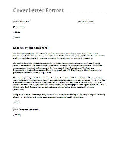 Fax Cover Letter Format