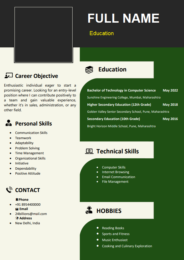 Fresher Resume Format