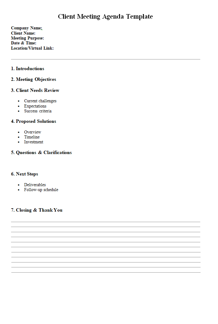 Client Meeting Agenda Template