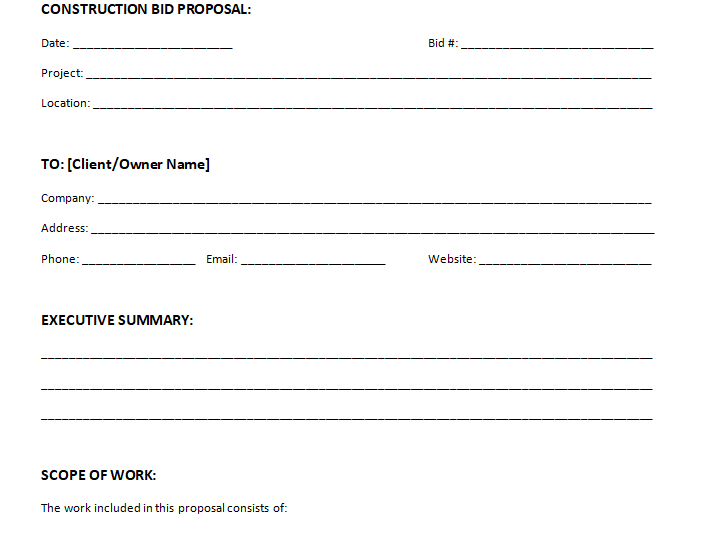 Construction Work Estimate Templates