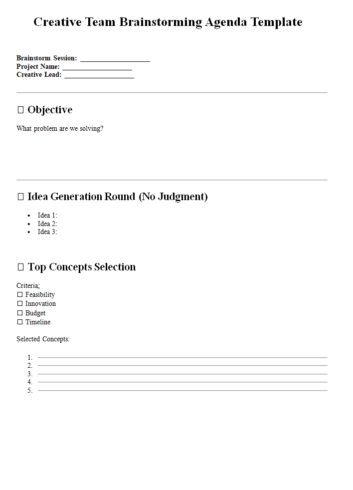 Creative Team Brainstorming Agenda Template