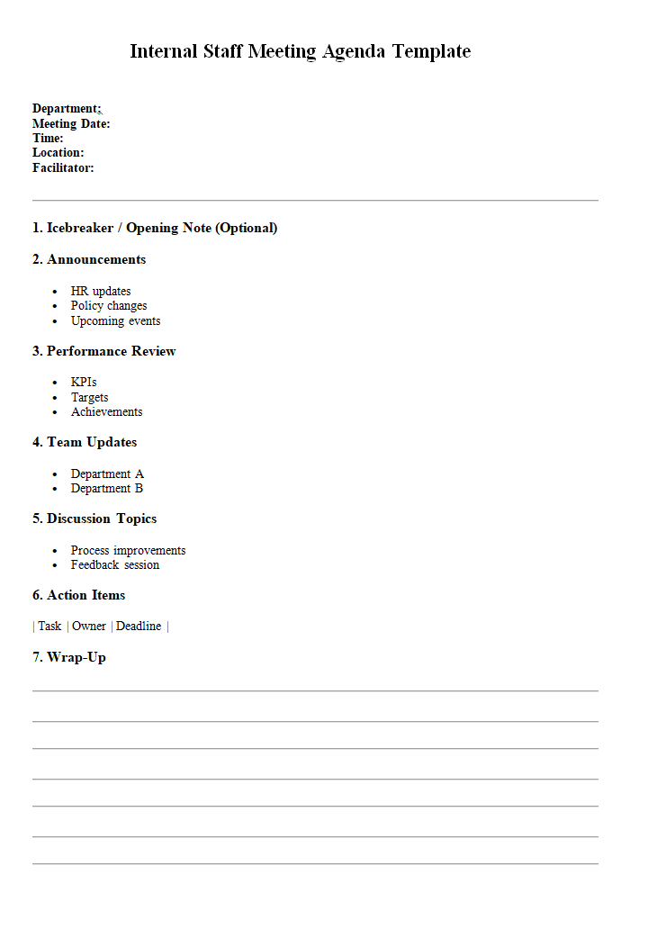 Internal Staff Meeting Agenda Template
