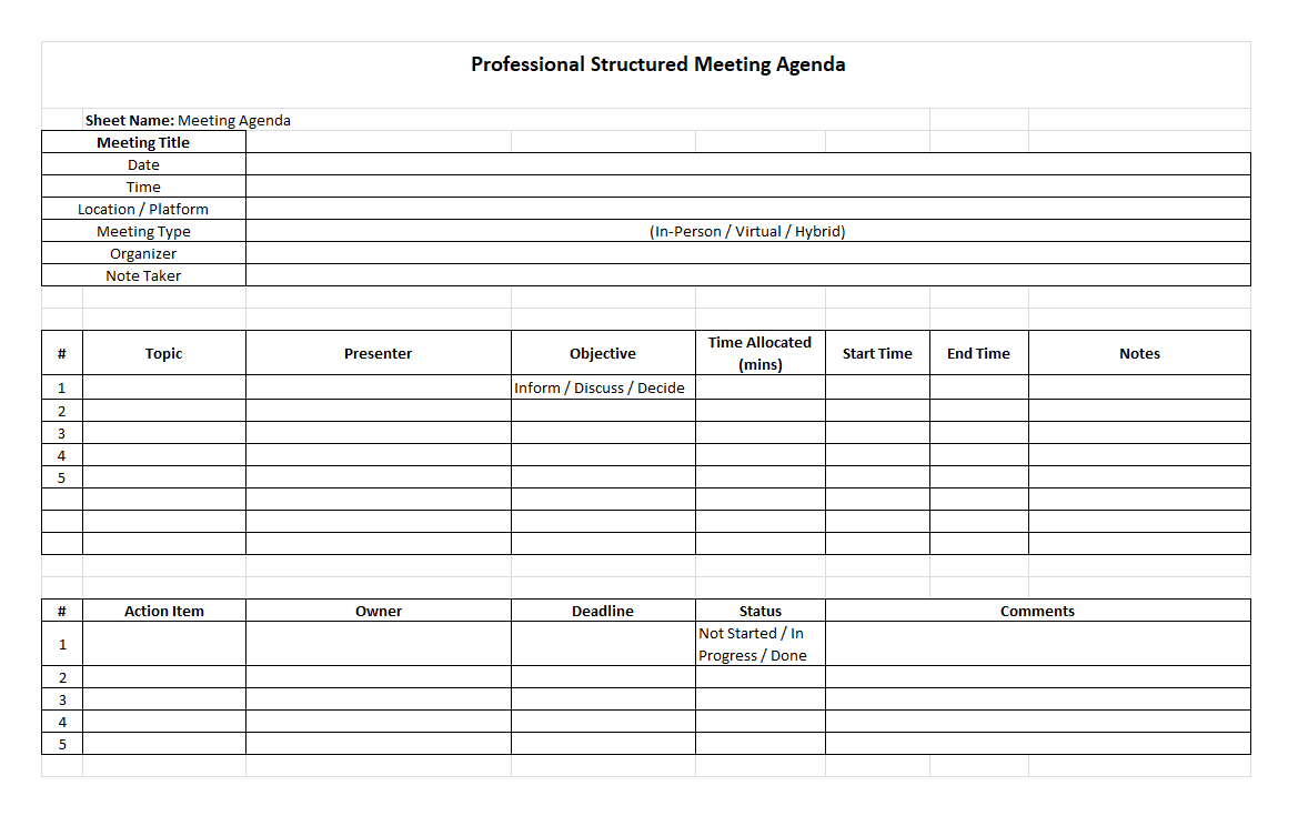 Professional Structured Meeting Agenda Template