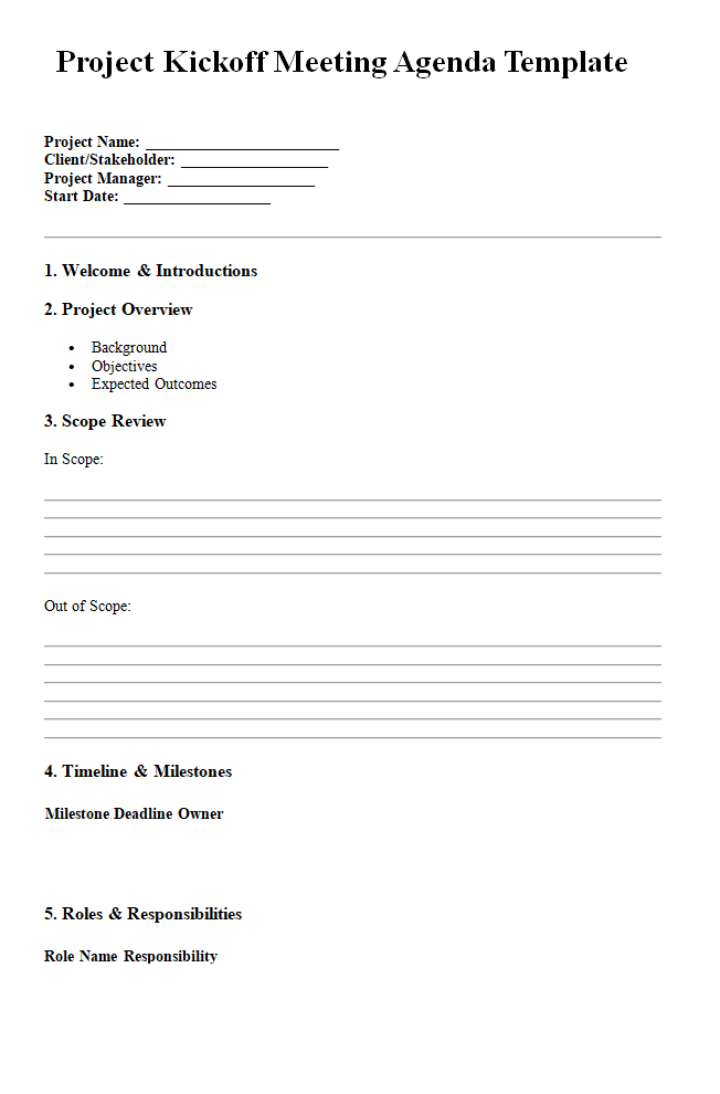Project Kickoff Meeting Agenda Template