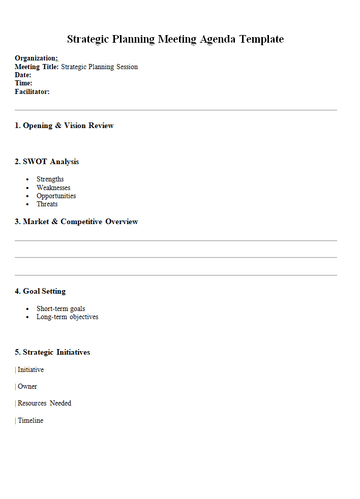 Strategic Planning Meeting Agenda Template