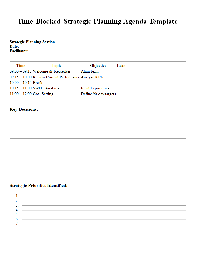 Time Based Agenda Template