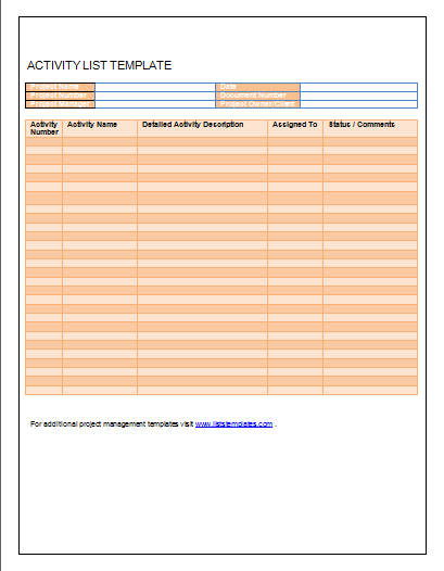 Staff Activity List Template