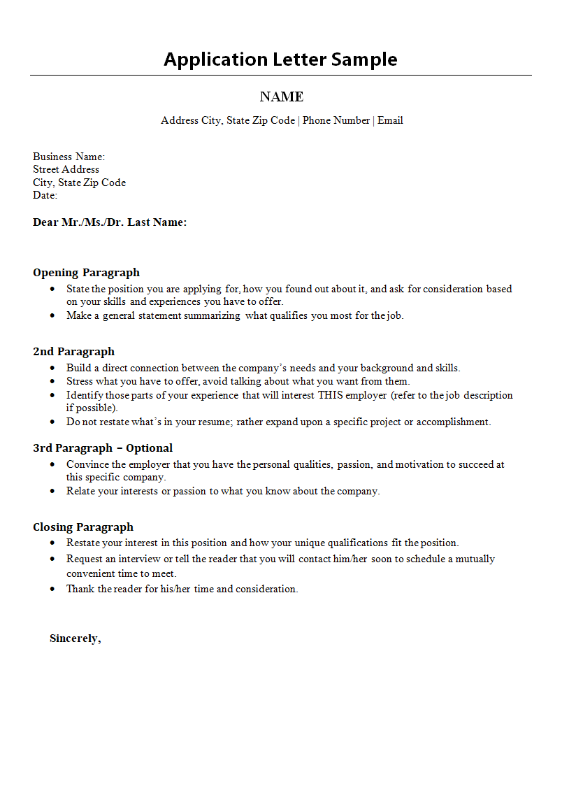 Application Letter Sample