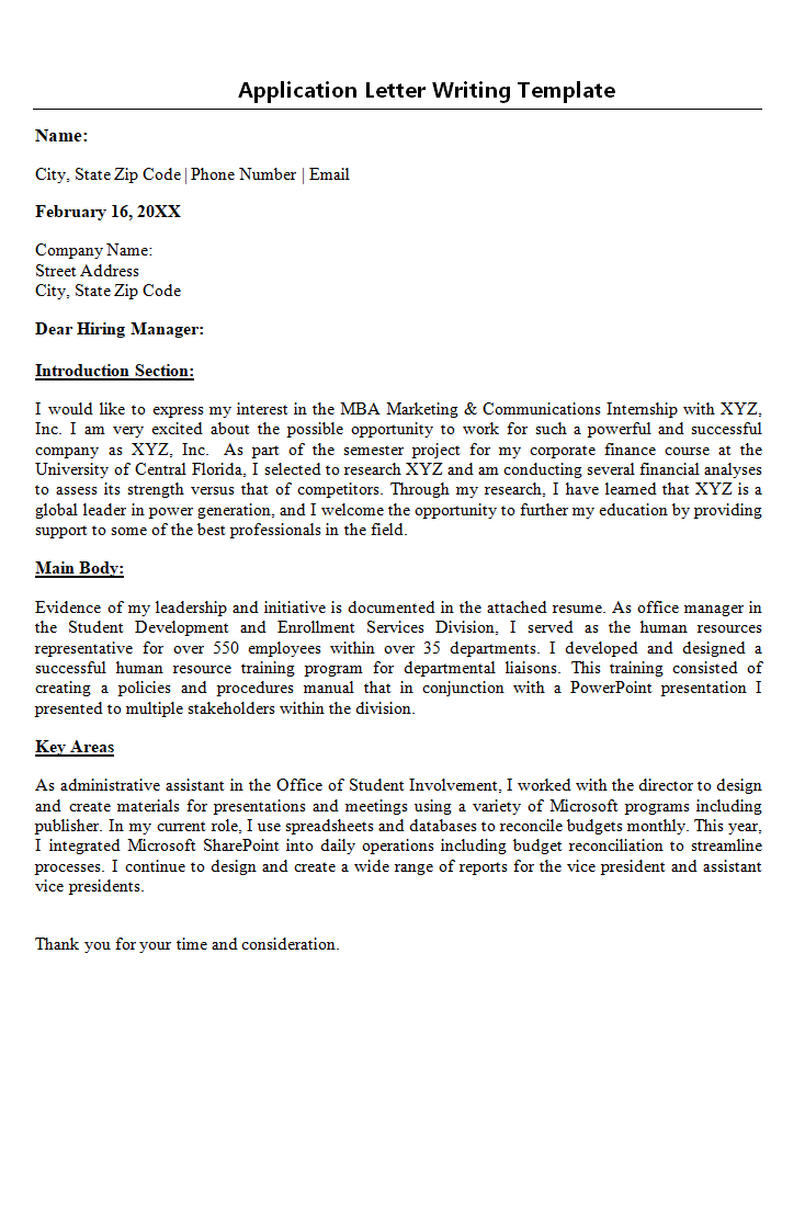 Application Letter Writing Template