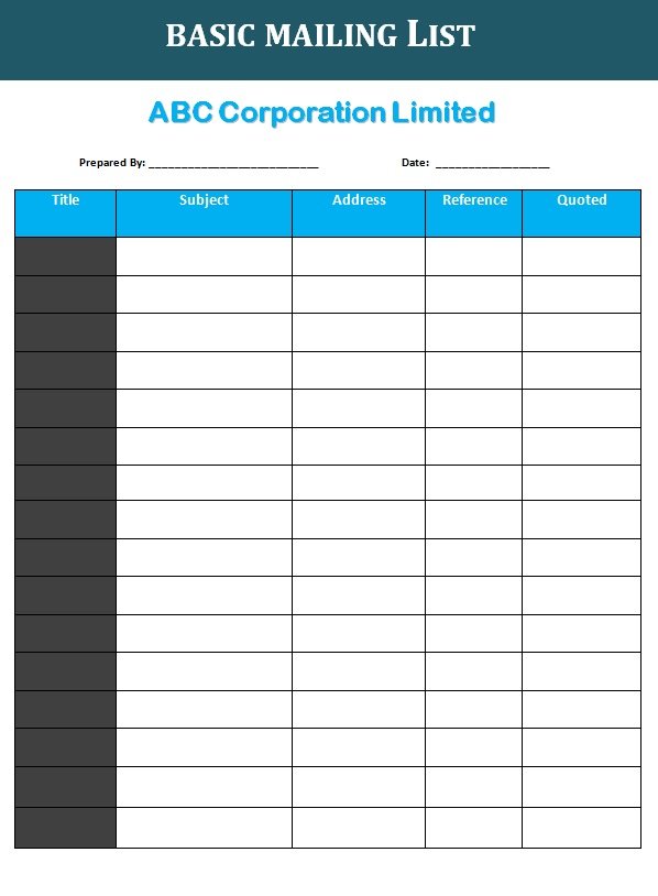 Basic Client Mailing List Template