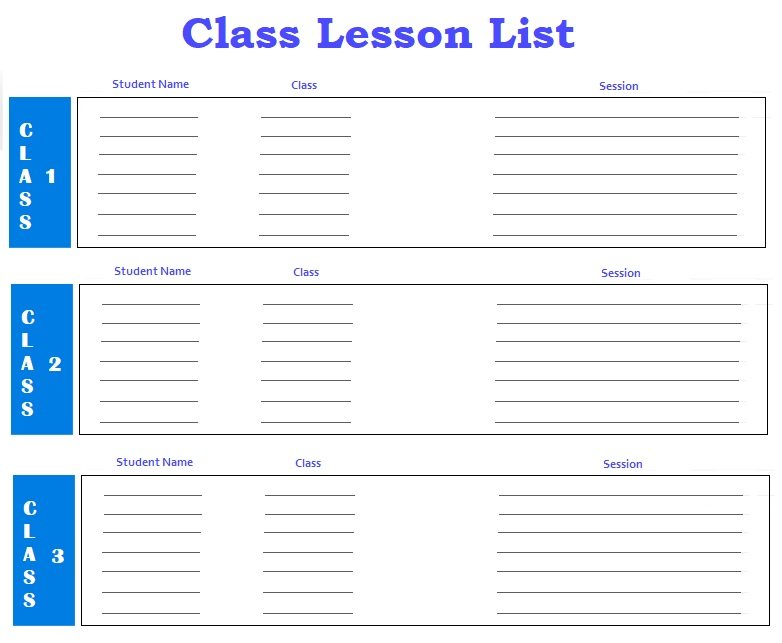 Class Lesson List Format