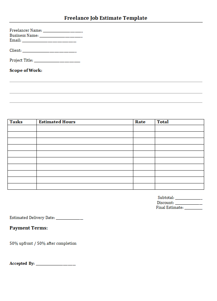 Freelance Job Estimate Template