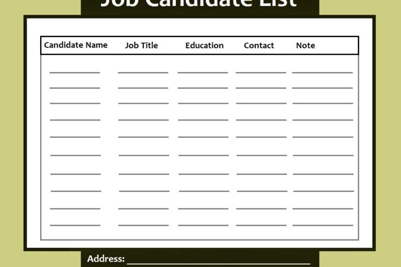 Job Candidate List Template