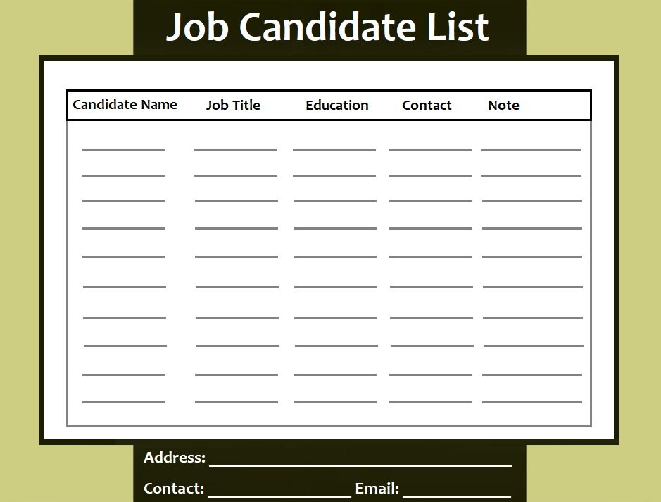 Job Candidate List Template