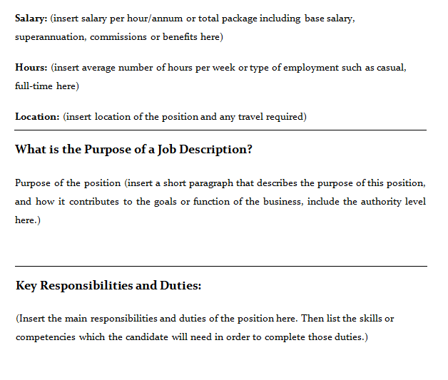 Job Description Template