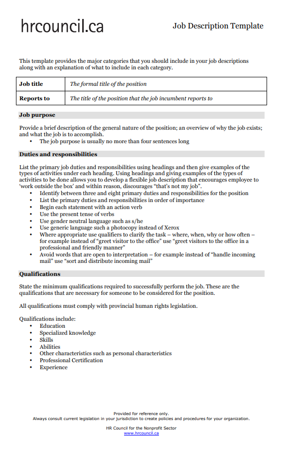 Job Description Template PDF
