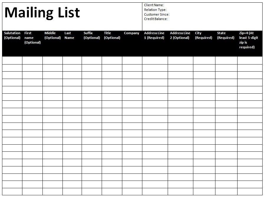 Client Mailing List Template