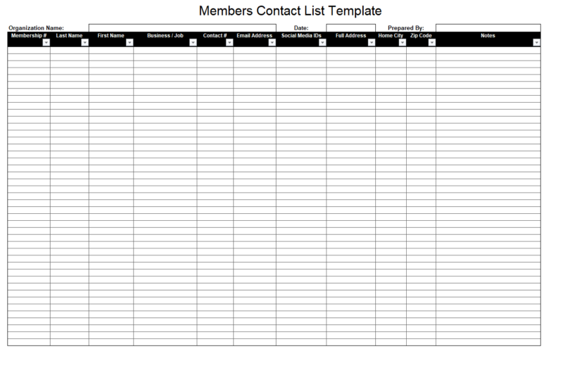 Membership List Template