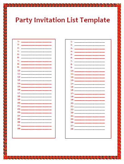 Party Invitation List Template