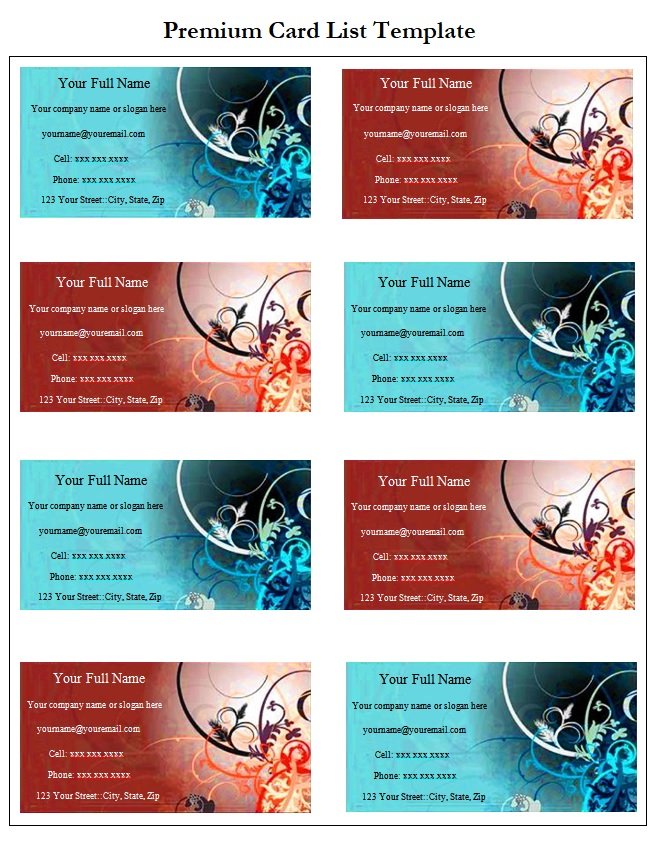 Premium Cardholder Name List Template