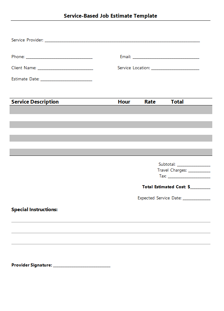 Service-Based Job Estimate Template