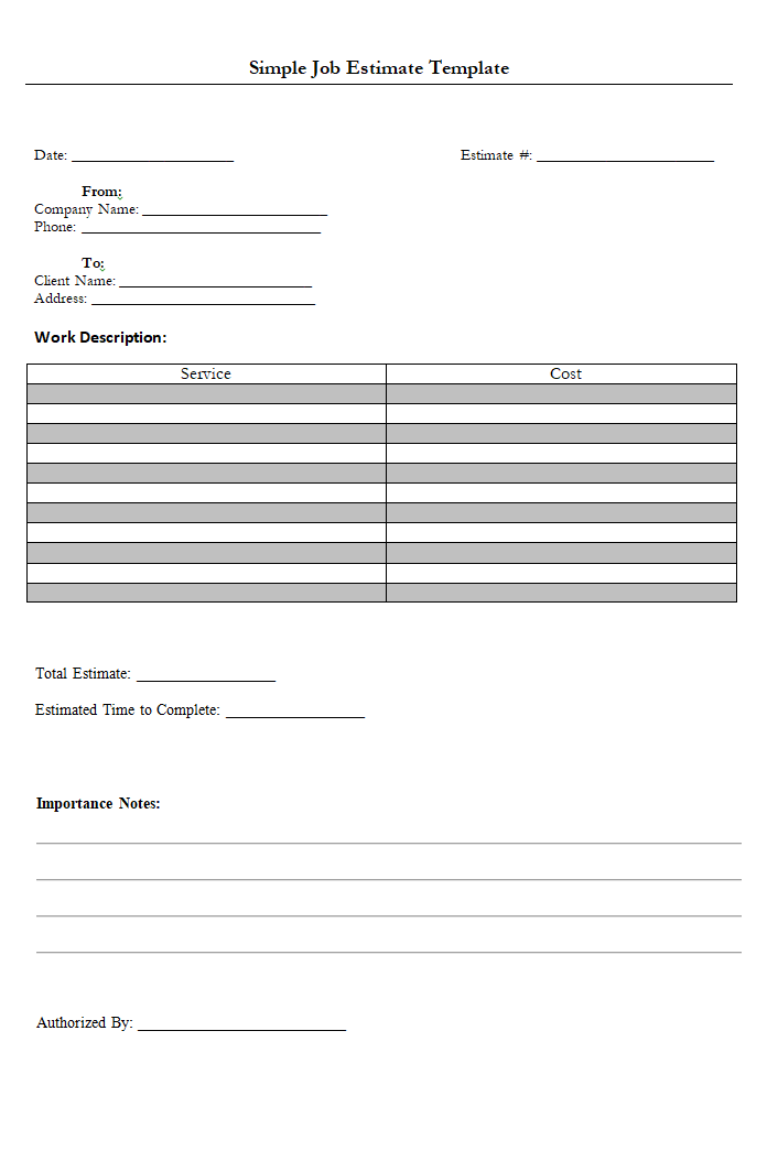 Simple Job Estimate Template