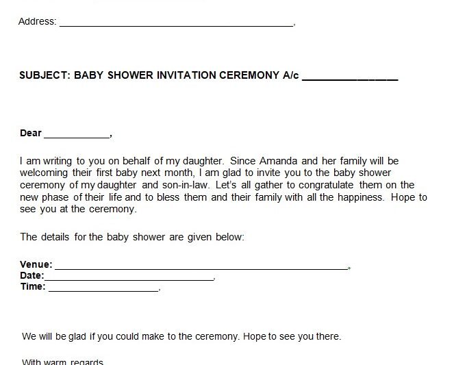 Baby Shower Invitation Letter Template