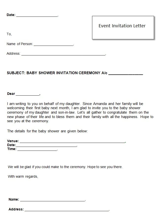 Baby Shower Invitation Letter Template