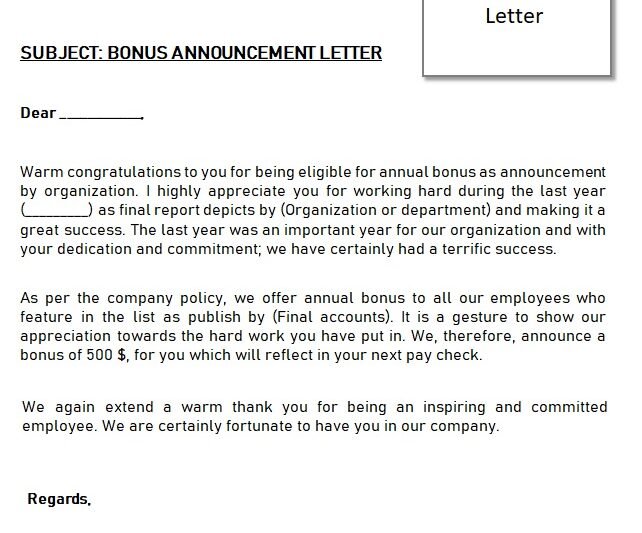 Employee Bonus Announcement Letter Template