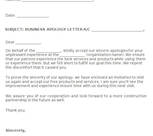 Business Apology Letter Template