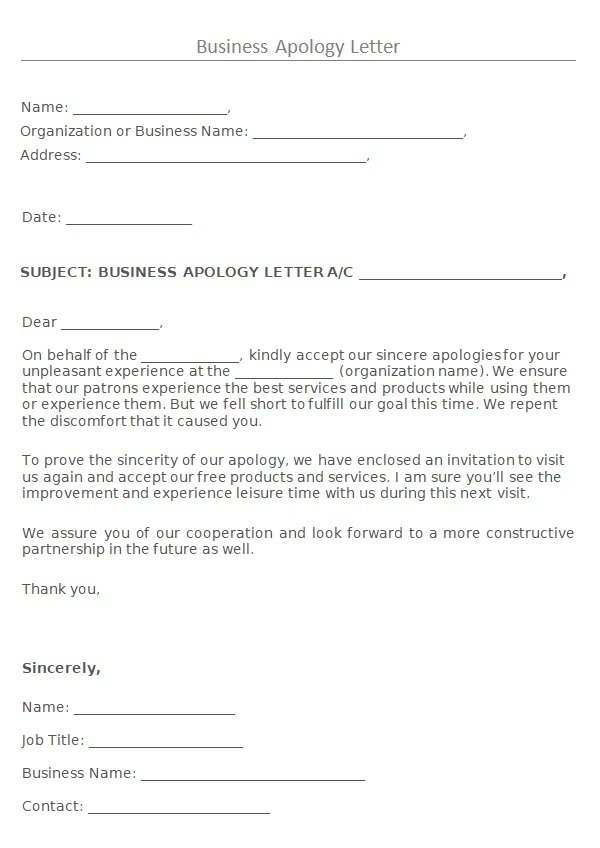 Business Apology Letter Template