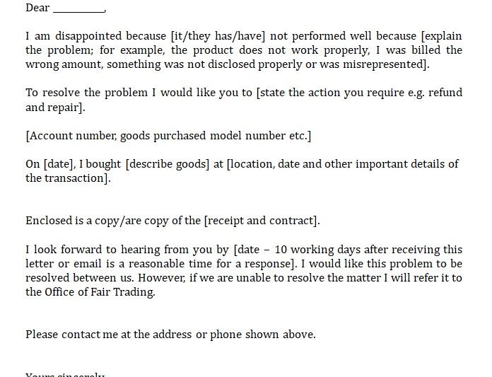 Business Complaint Letter Template