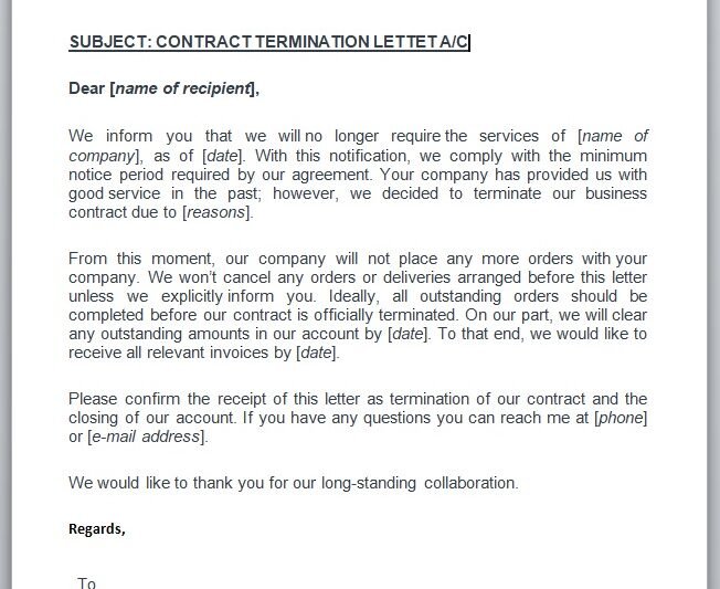 Contract Termination Letter Template