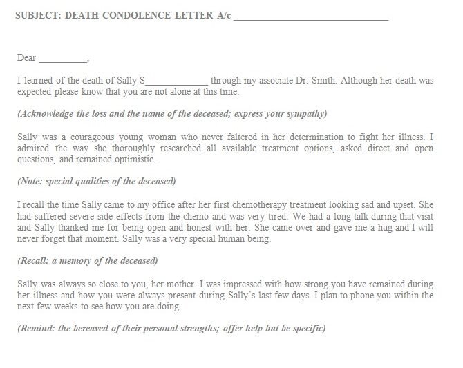 Death Condolence Letter Template